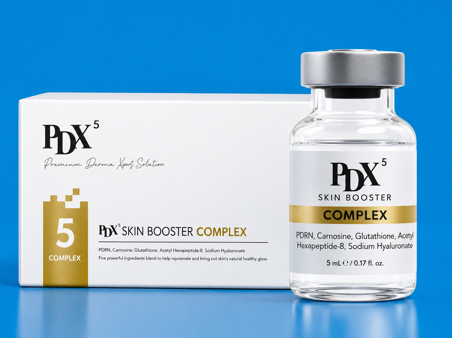 PDX⁵ Skin Booster Complex — krabička + ampule