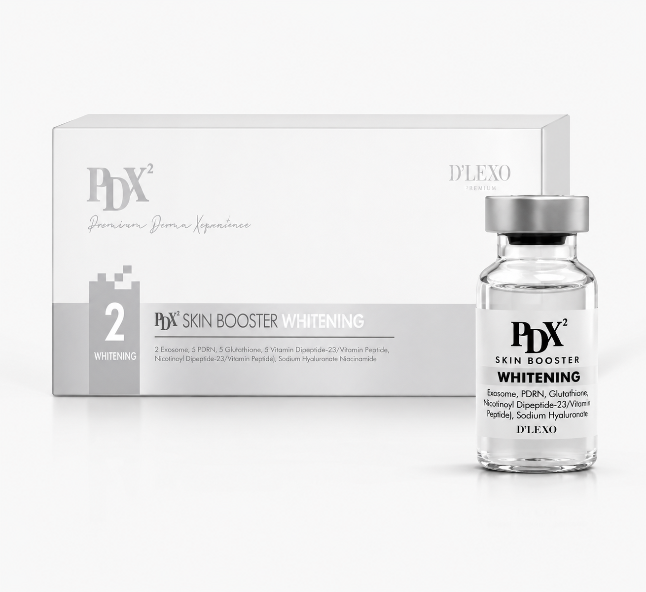 PDX² Skin Booster Whitening – krabička + ampule
