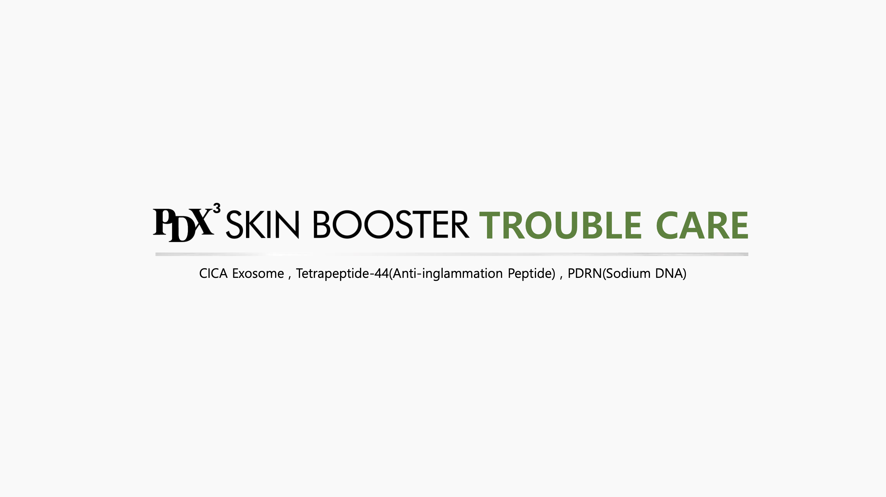 PDX³ Skin Booster Trouble Care – složení (CICA Exosome, Tetrapeptide-44, PDRN)