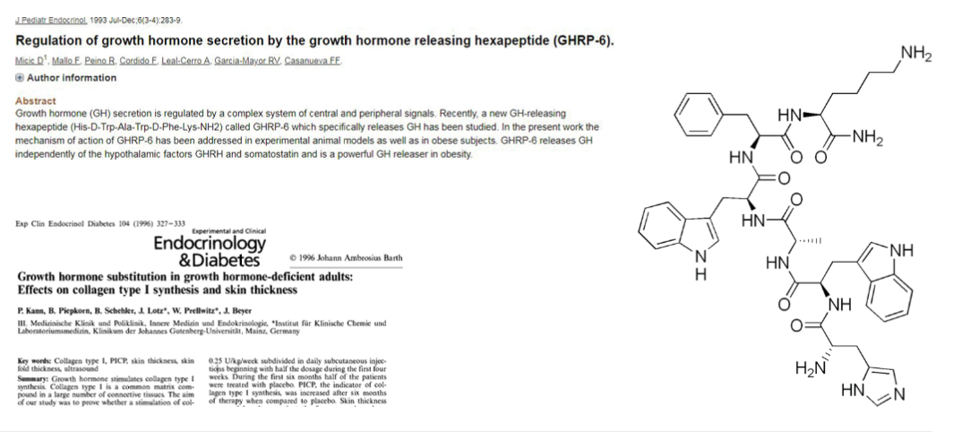 J Pediatr Endocrinol paper o GHRP-6 + Endocrinology paper + molekulární struktura hexapeptidu